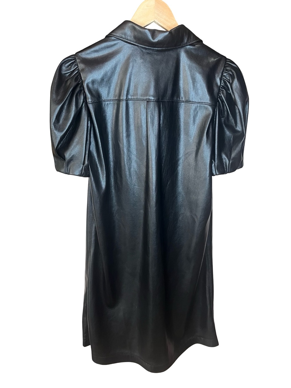 Alice + Olivia Jem Vegan Leather Puff Sleeve Mini Dress Black Size S - Picture 15 of 15